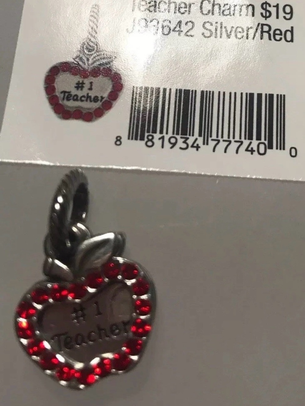 👩‍🏫🍎Brighton TEACHER Silver charm with Red Swarovski Crystals - only 1 left!